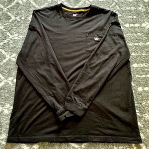 CAT Shirt Mens XL Black Long Sleeve Cotton Pocket Workwear Caterpillar Tractor